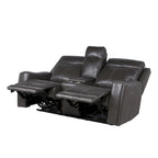 Sofá biplaza reclinable eléctrico Newport de cuero flor superior con consola, de Greyson Living