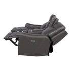Sofá biplaza reclinable eléctrico Newport de cuero flor superior con consola, de Greyson Living