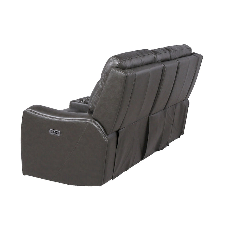 Sofá biplaza reclinable eléctrico Newport de cuero flor superior con consola, de Greyson Living