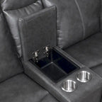 Sofá biplaza reclinable eléctrico Newport de cuero flor superior con consola, de Greyson Living