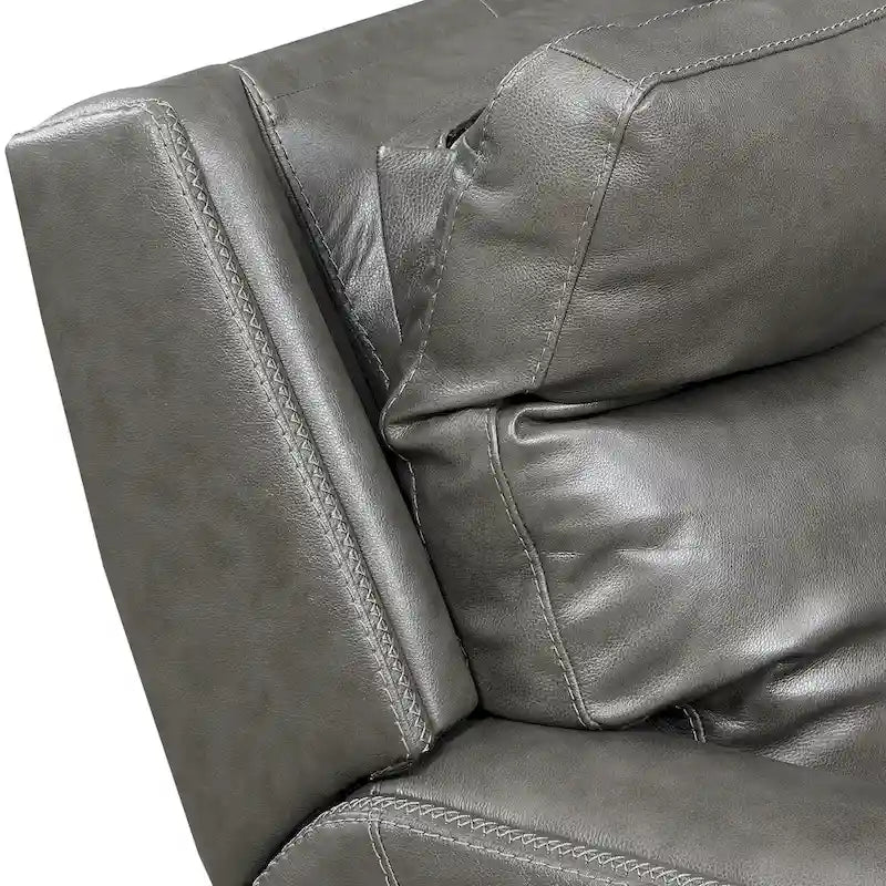 Sofá biplaza reclinable eléctrico Newport de cuero flor superior con consola, de Greyson Living