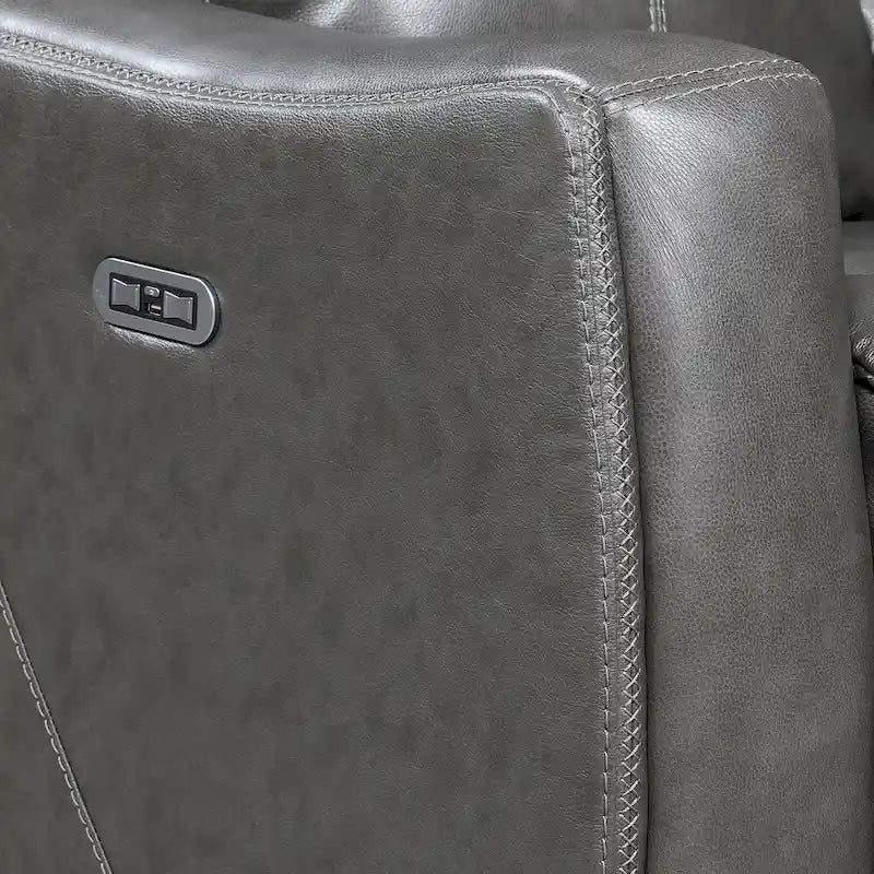 Sofá biplaza reclinable eléctrico Newport de cuero flor superior con consola, de Greyson Living