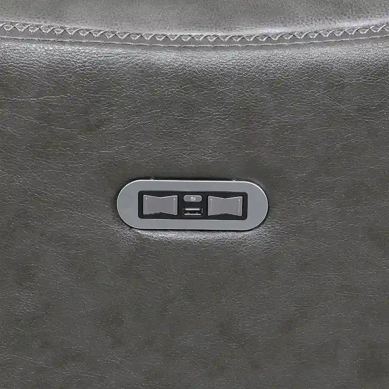 Sofá biplaza reclinable eléctrico Newport de cuero flor superior con consola, de Greyson Living