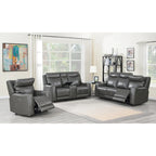 Sofá biplaza reclinable eléctrico Newport de cuero flor superior con consola, de Greyson Living