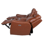 Sofá biplaza reclinable eléctrico Newport de cuero flor superior con consola, de Greyson Living