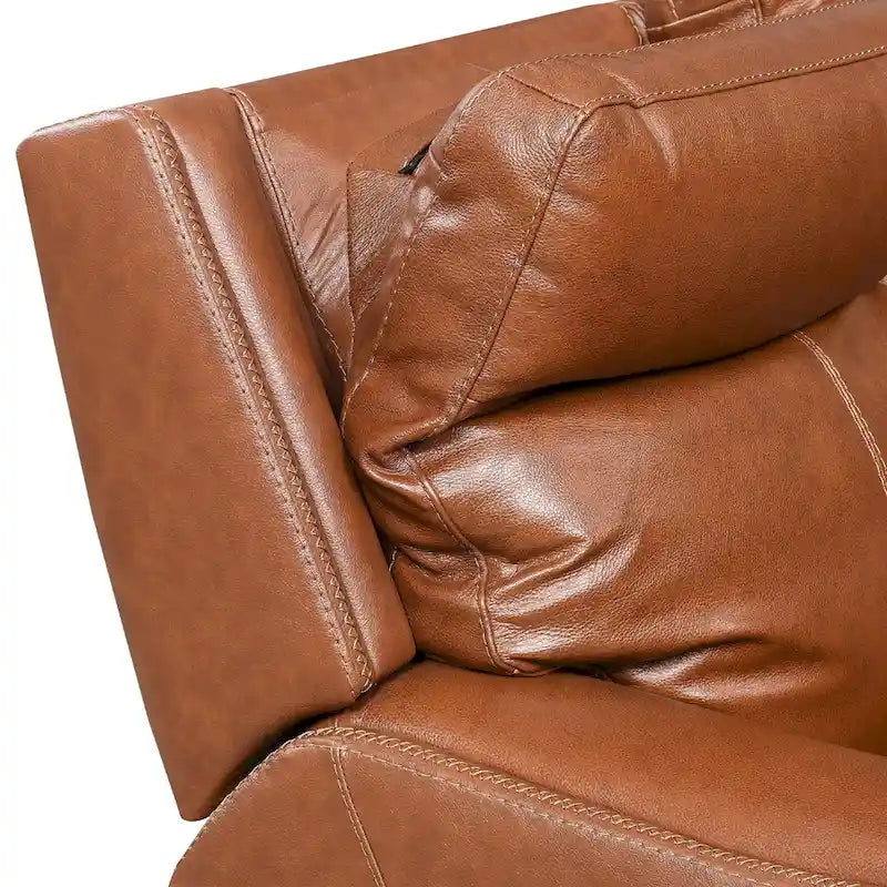 Sofá biplaza reclinable eléctrico Newport de cuero flor superior con consola, de Greyson Living