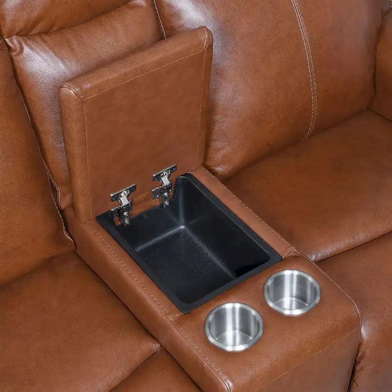 Sofá biplaza reclinable eléctrico Newport de cuero flor superior con consola, de Greyson Living