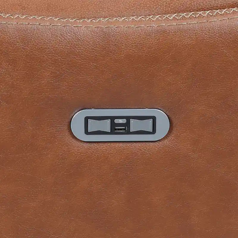 Sofá biplaza reclinable eléctrico Newport de cuero flor superior con consola, de Greyson Living