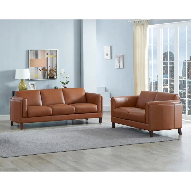 Hydeline Maui set van bank en loveseat van volnerfleer met veren, traagschuim en veren