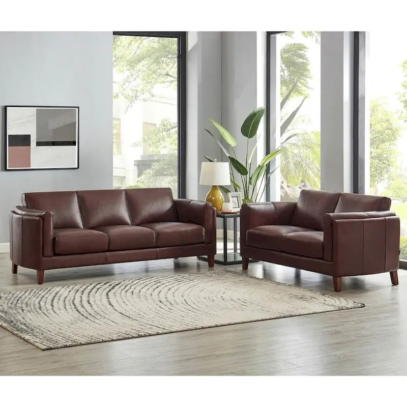 Hydeline Maui set van bank en loveseat van volnerfleer met veren, traagschuim en veren