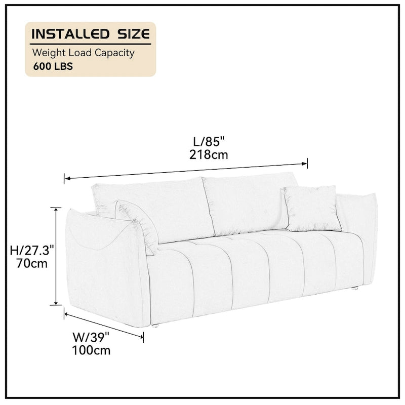 Mid-Century Modern 3-Seater Soft Sofa for Living Room, Apartment, Lounge, Bedroom