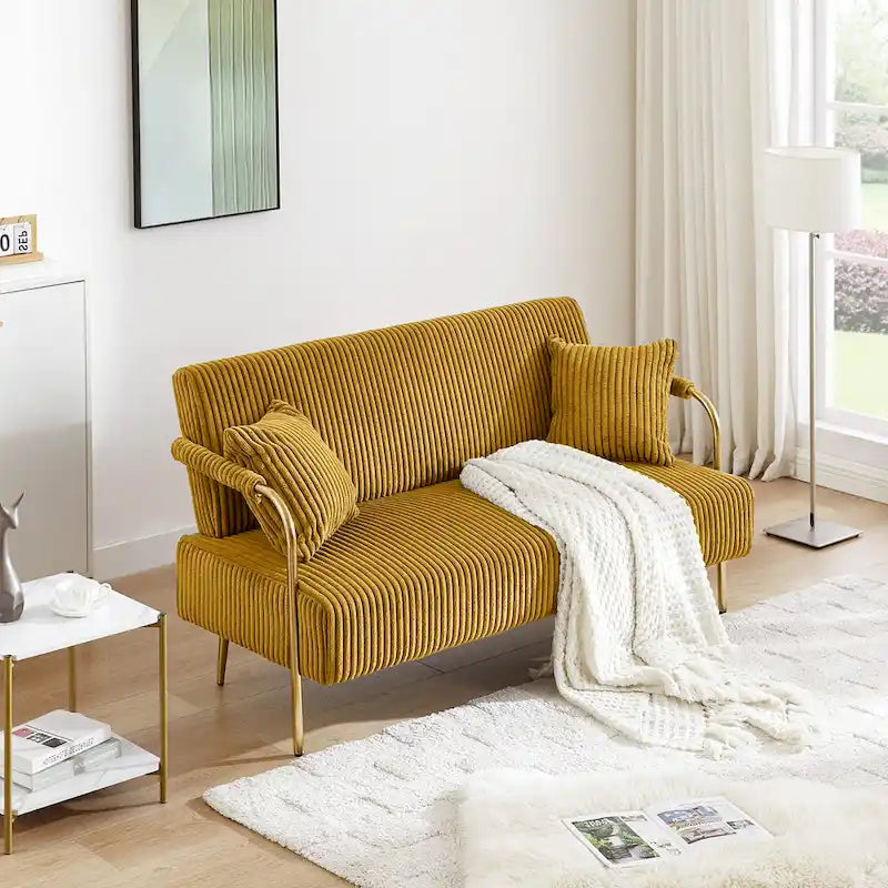 Gestoffeerde Ouyessir-tweezitsbank, bank met gecapitonneerde rugleuning, accentfauteuil met 2 kussens