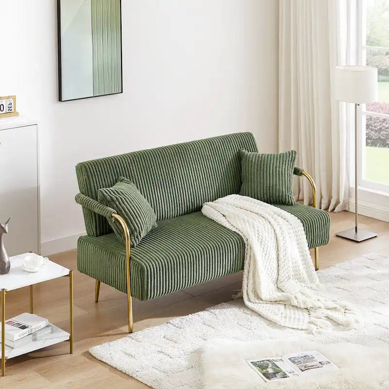 Gestoffeerde Ouyessir-tweezitsbank, bank met gecapitonneerde rugleuning, accentfauteuil met 2 kussens
