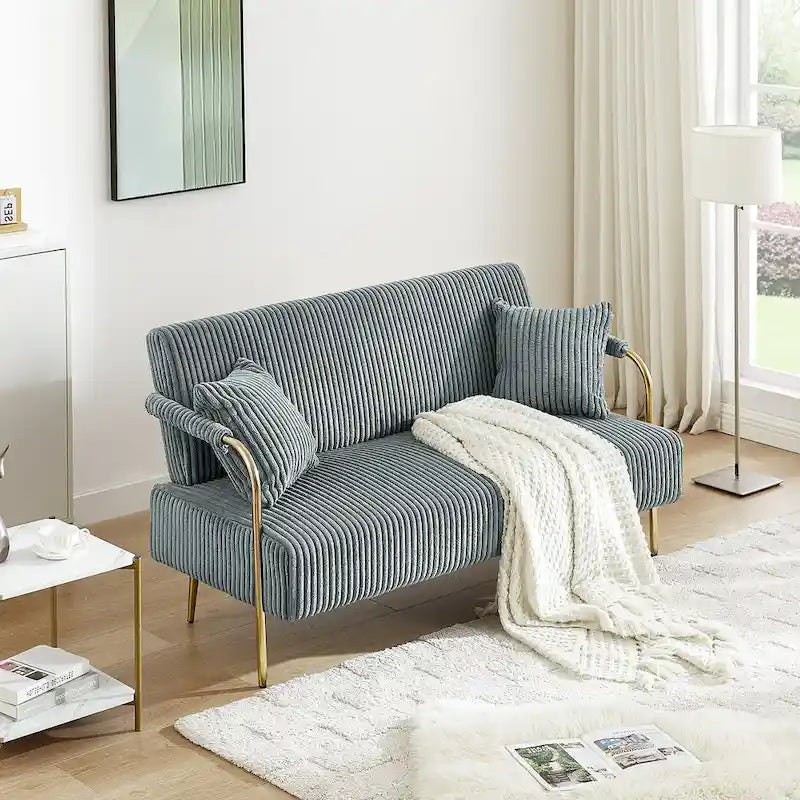 Gestoffeerde Ouyessir-tweezitsbank, bank met gecapitonneerde rugleuning, accentfauteuil met 2 kussens