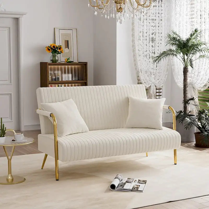Gestoffeerde Ouyessir-tweezitsbank, bank met gecapitonneerde rugleuning, accentfauteuil met 2 kussens