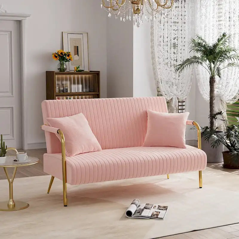 Gestoffeerde Ouyessir-tweezitsbank, bank met gecapitonneerde rugleuning, accentfauteuil met 2 kussens