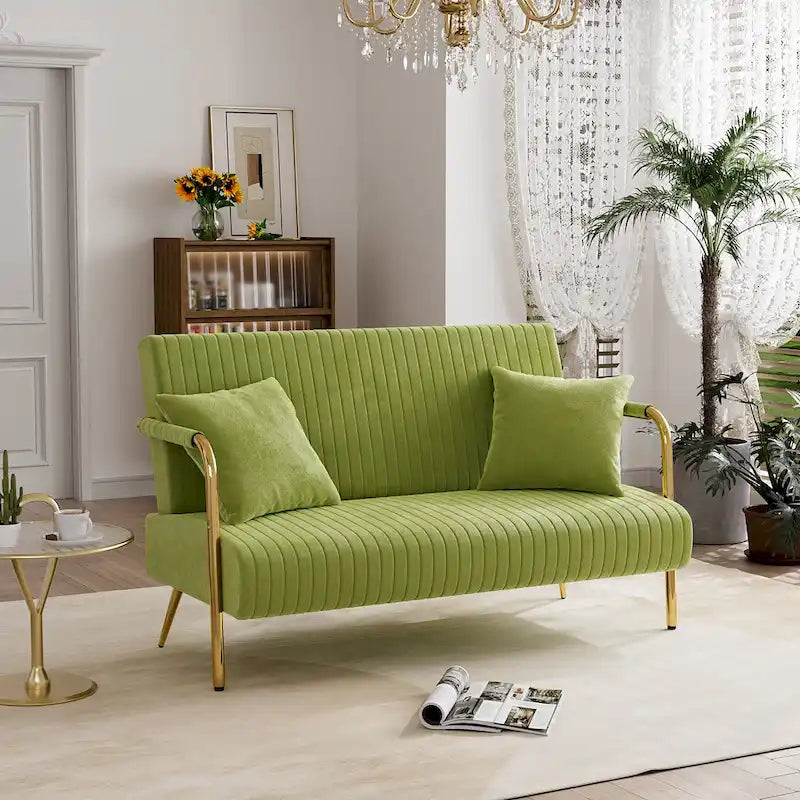 Gestoffeerde Ouyessir-tweezitsbank, bank met gecapitonneerde rugleuning, accentfauteuil met 2 kussens