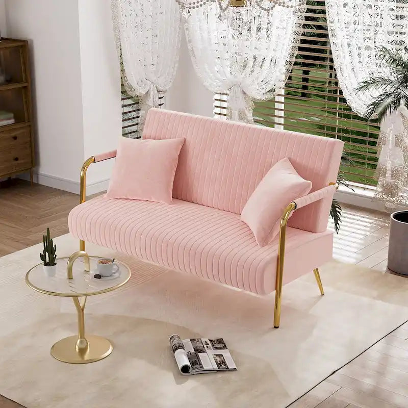 Gestoffeerde Ouyessir-tweezitsbank, bank met gecapitonneerde rugleuning, accentfauteuil met 2 kussens