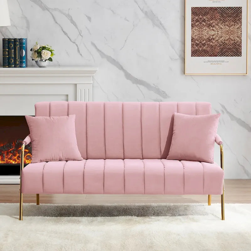 Gestoffeerde Ouyessir-tweezitsbank, bank met gecapitonneerde rugleuning, accentfauteuil met 2 kussens