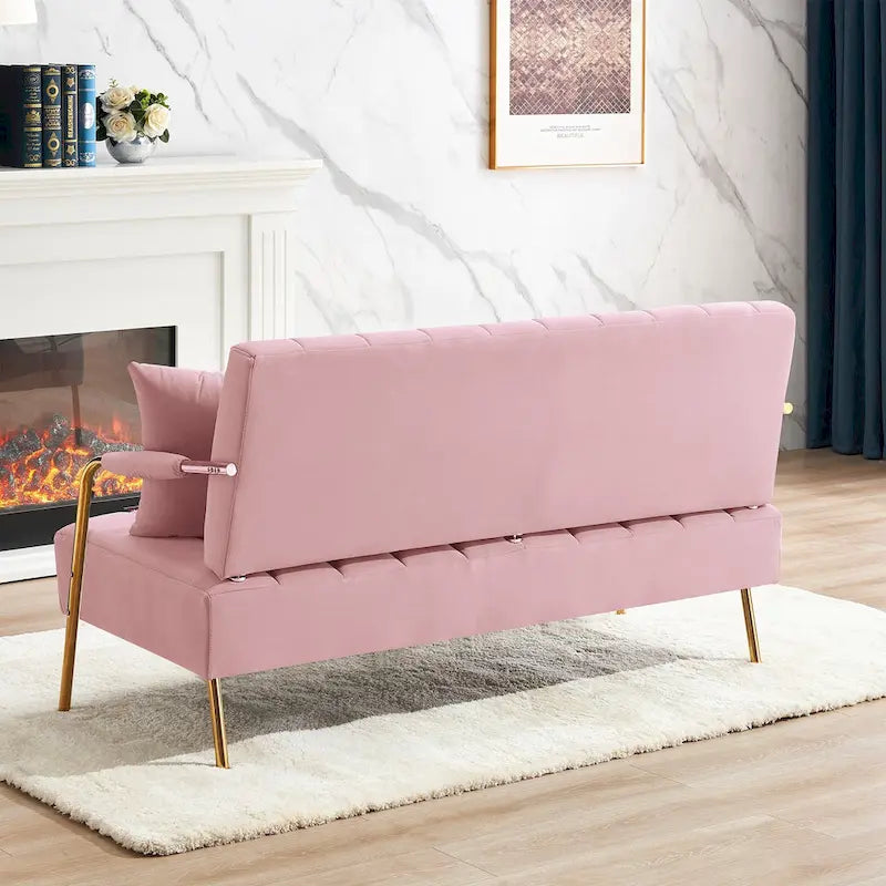 Gestoffeerde Ouyessir-tweezitsbank, bank met gecapitonneerde rugleuning, accentfauteuil met 2 kussens