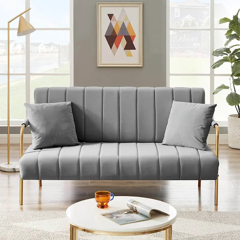 Gestoffeerde Ouyessir-tweezitsbank, bank met gecapitonneerde rugleuning, accentfauteuil met 2 kussens