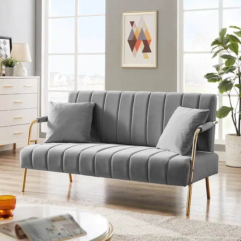 Gestoffeerde Ouyessir-tweezitsbank, bank met gecapitonneerde rugleuning, accentfauteuil met 2 kussens