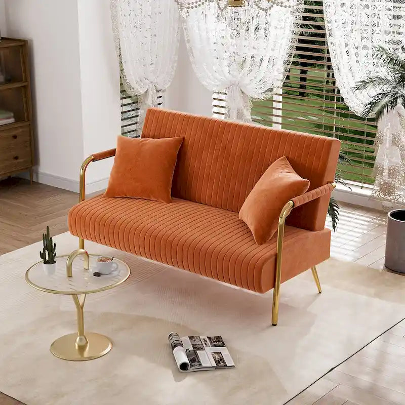 Gestoffeerde Ouyessir-tweezitsbank, bank met gecapitonneerde rugleuning, accentfauteuil met 2 kussens
