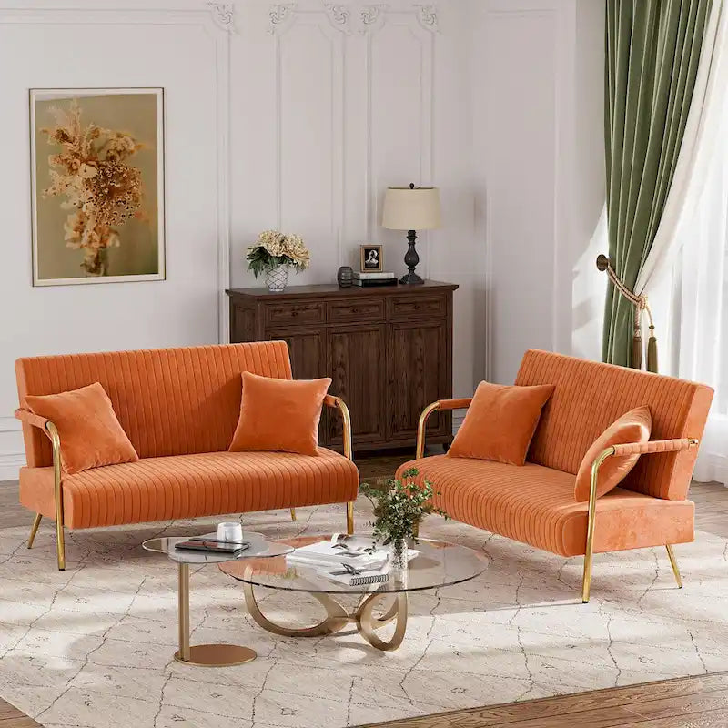 Gestoffeerde Ouyessir-tweezitsbank, bank met gecapitonneerde rugleuning, accentfauteuil met 2 kussens