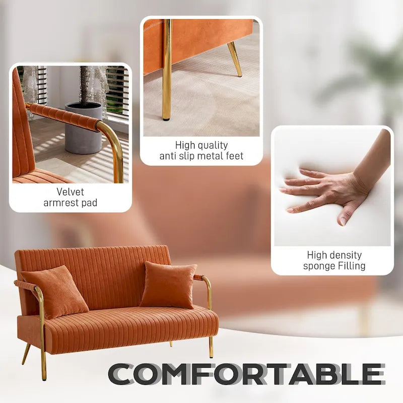 Gestoffeerde Ouyessir-tweezitsbank, bank met gecapitonneerde rugleuning, accentfauteuil met 2 kussens
