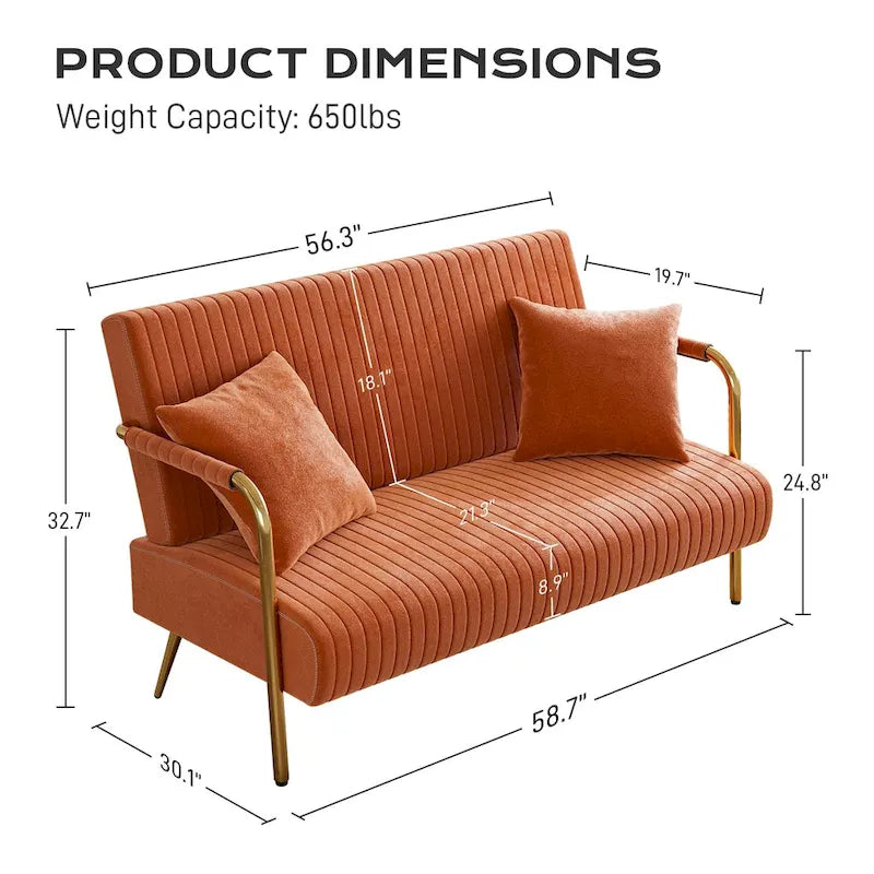 Gestoffeerde Ouyessir-tweezitsbank, bank met gecapitonneerde rugleuning, accentfauteuil met 2 kussens