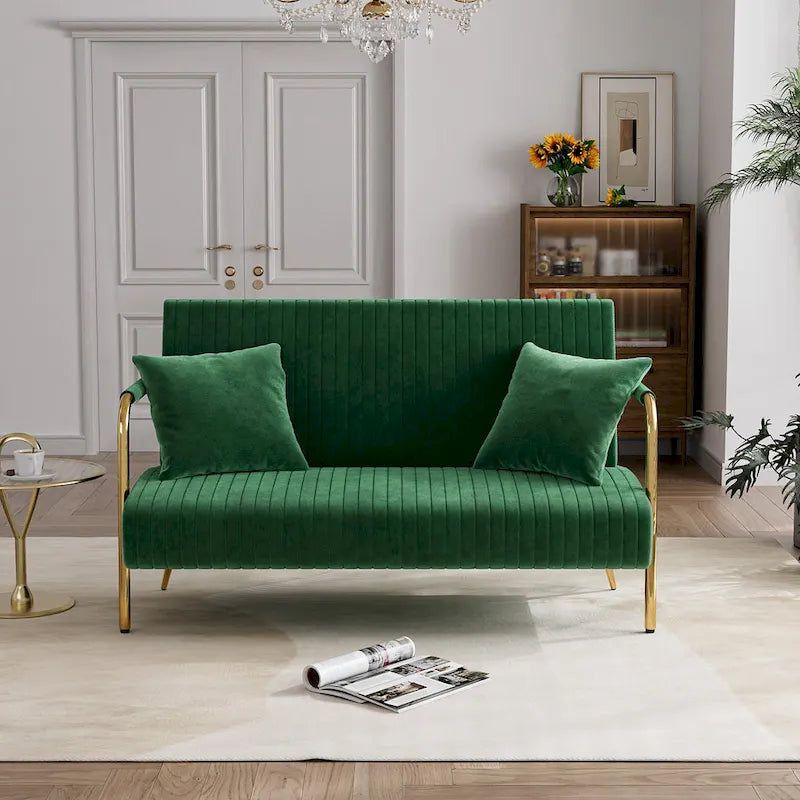 Gestoffeerde Ouyessir-tweezitsbank, bank met gecapitonneerde rugleuning, accentfauteuil met 2 kussens