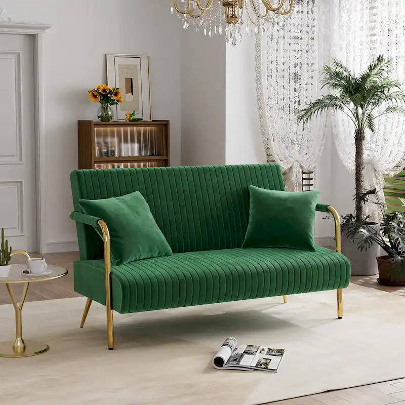 Gestoffeerde Ouyessir-tweezitsbank, bank met gecapitonneerde rugleuning, accentfauteuil met 2 kussens