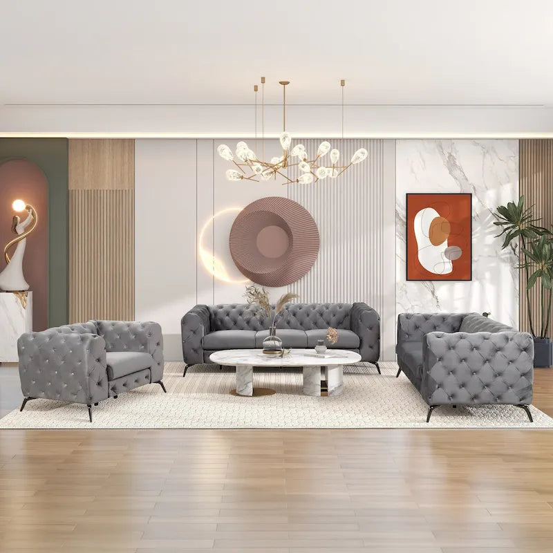 Set di divani in velluto da 3 pezzi (divano a tre posti/divanetto e poltrona singola)