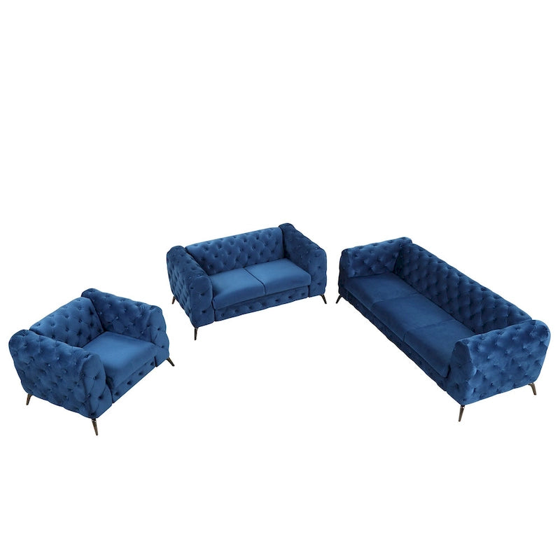 Set di divani in velluto da 3 pezzi (divano a tre posti/divanetto e poltrona singola)