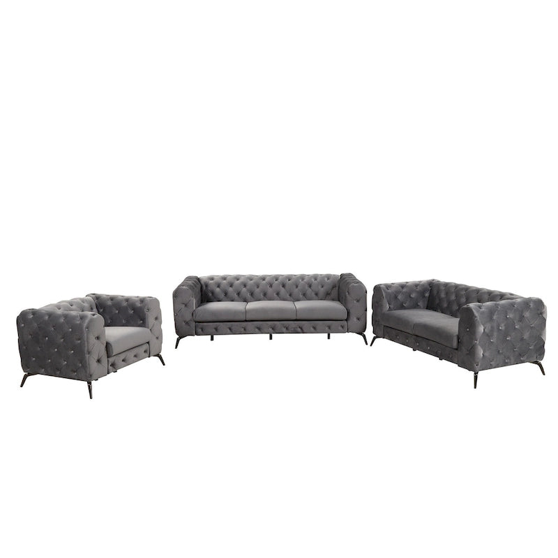 Set di divani in velluto da 3 pezzi (divano a tre posti/divanetto e poltrona singola)