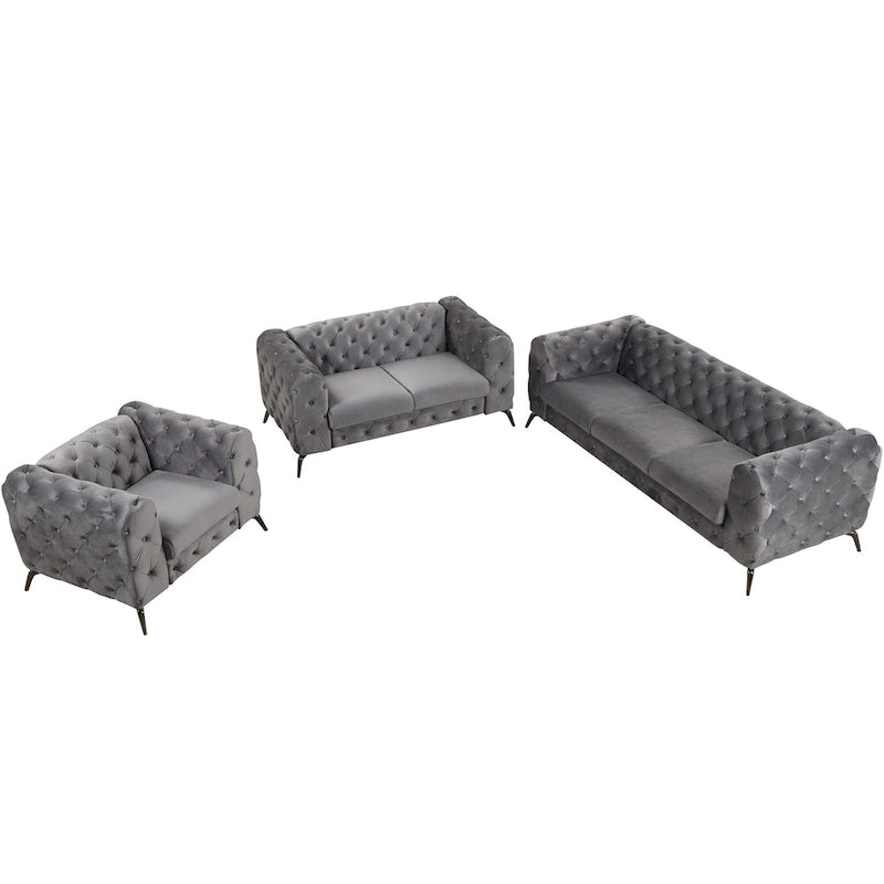 Set di divani in velluto da 3 pezzi (divano a tre posti/divanetto e poltrona singola)