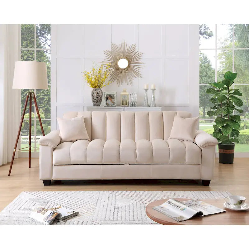 83 bequeme Schlafsofa-Bettkombination aus Samt mit Stauraum und Umwandlungsfunktion.
