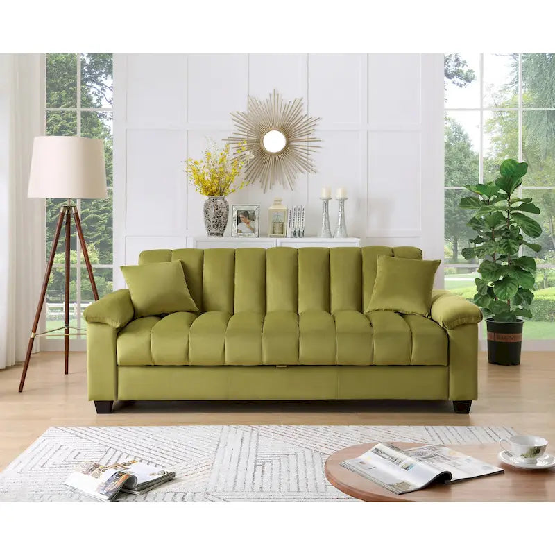 83 bequeme Schlafsofa-Bettkombination aus Samt mit Stauraum und Umwandlungsfunktion.