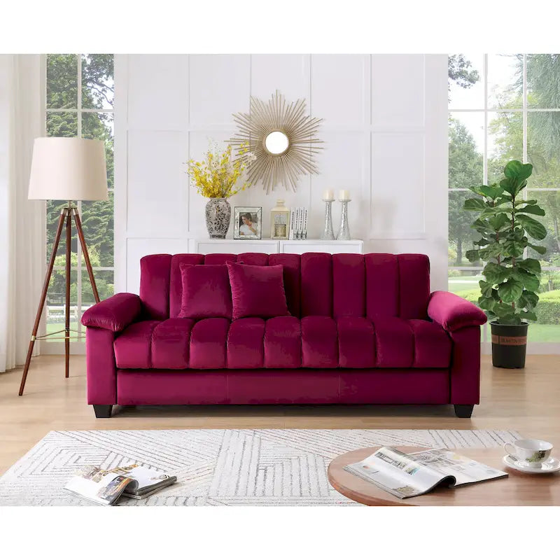 83 bequeme Schlafsofa-Bettkombination aus Samt mit Stauraum und Umwandlungsfunktion.