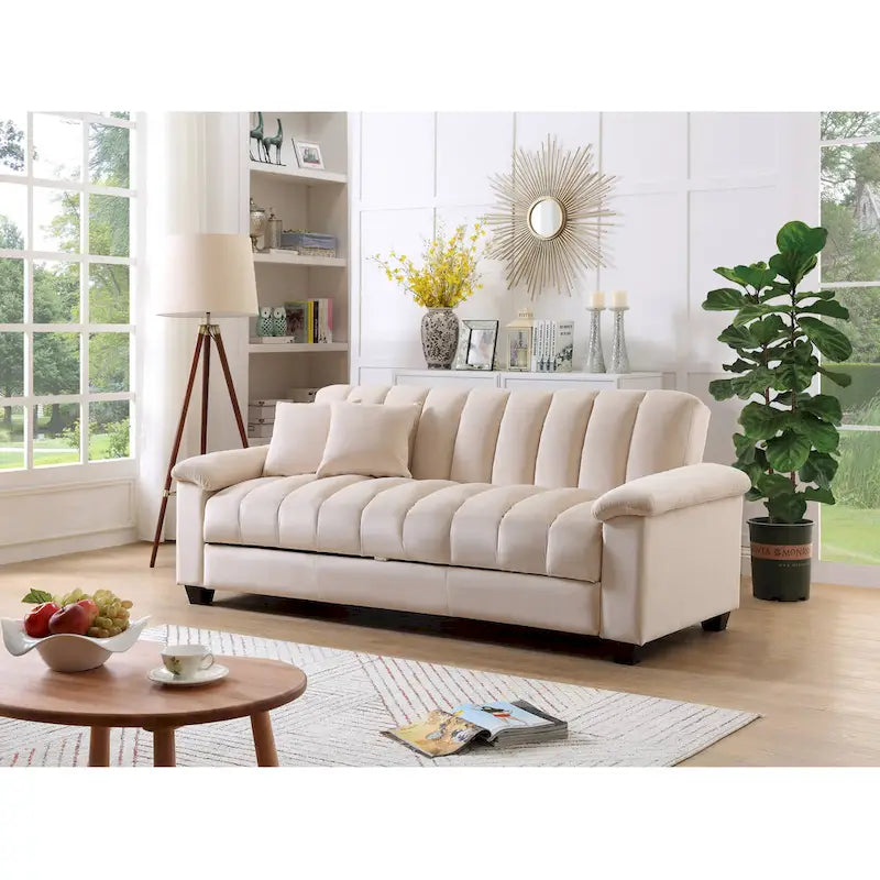 83 bequeme Schlafsofa-Bettkombination aus Samt mit Stauraum und Umwandlungsfunktion.