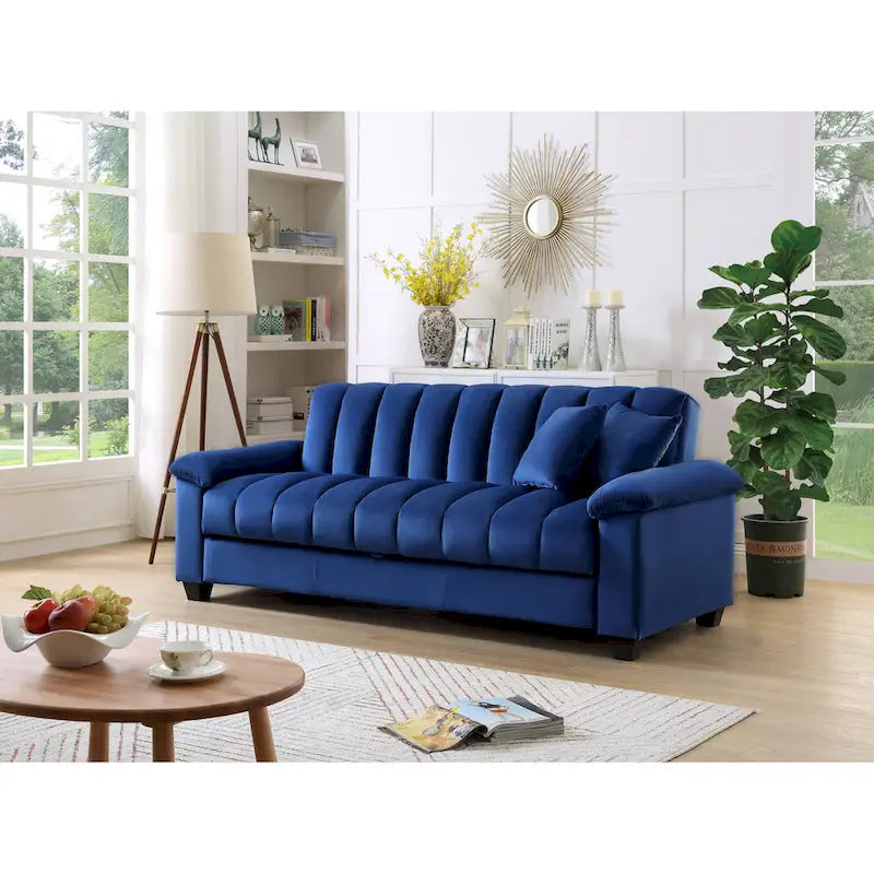 83 bequeme Schlafsofa-Bettkombination aus Samt mit Stauraum und Umwandlungsfunktion.