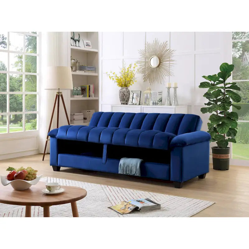 83 bequeme Schlafsofa-Bettkombination aus Samt mit Stauraum und Umwandlungsfunktion.