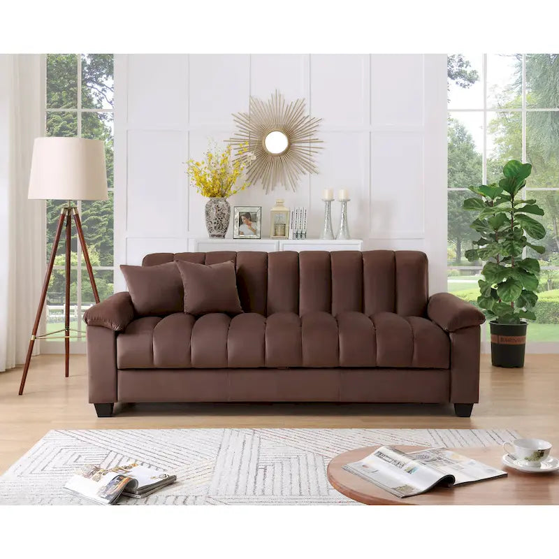 83 bequeme Schlafsofa-Bettkombination aus Samt mit Stauraum und Umwandlungsfunktion.