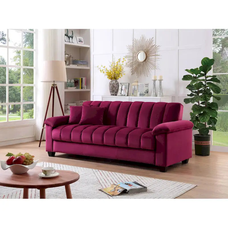 83 bequeme Schlafsofa-Bettkombination aus Samt mit Stauraum und Umwandlungsfunktion.