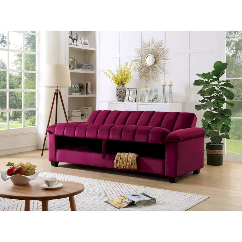 83 bequeme Schlafsofa-Bettkombination aus Samt mit Stauraum und Umwandlungsfunktion.