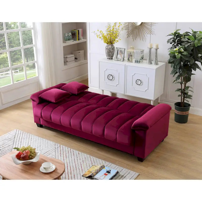 83 bequeme Schlafsofa-Bettkombination aus Samt mit Stauraum und Umwandlungsfunktion.