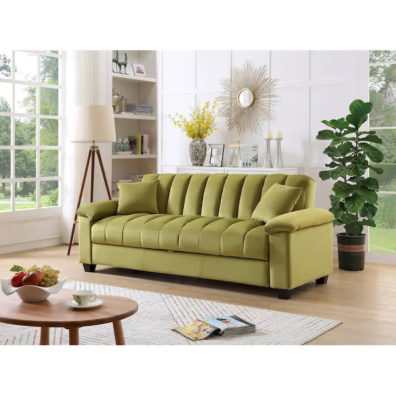 83 bequeme Schlafsofa-Bettkombination aus Samt mit Stauraum und Umwandlungsfunktion.