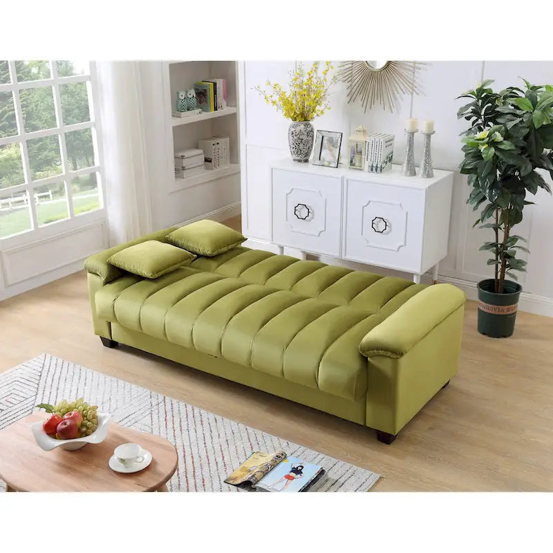 83 bequeme Schlafsofa-Bettkombination aus Samt mit Stauraum und Umwandlungsfunktion.