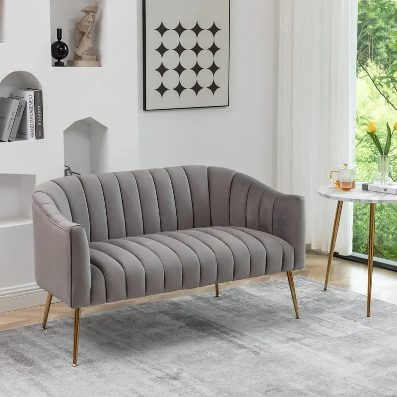 Set da soggiorno moderno SEYNAR in velluto imbottito, composto da 3 pezzi, con gambe dorate