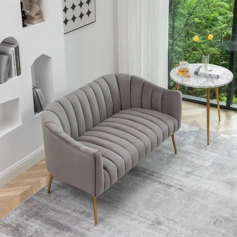Set da soggiorno moderno SEYNAR in velluto imbottito, composto da 3 pezzi, con gambe dorate